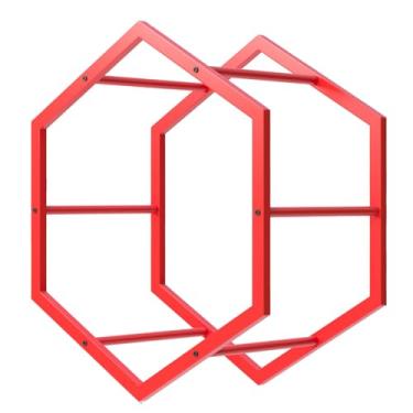 Imagem de Rack de pneu de aro para garagem, salão de comércio doméstico oficina de reparação de automóveis suporte hexagonal, suporte organizador de roda com base de ferro triangular (tamanho: vermelho-68 x 39