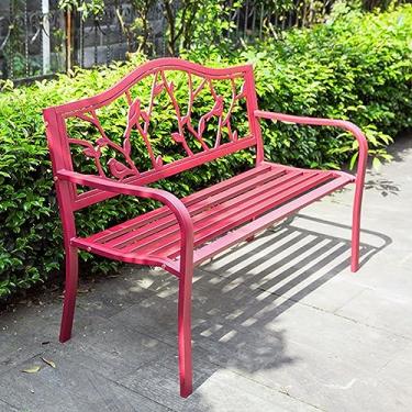 Imagem de Bancos de jardim para ambientes externos, banco de metal interno com encosto ergonômico, apoios de braços curvos, móveis de pátio, cadeira de namoradeira para 2 pessoas, ideal para varanda, quintal
