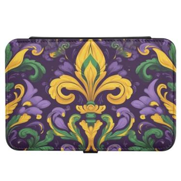 Imagem de Burbuja Caixa de joias de viagem Mardi Gras Fleur-de-lis para presente para mulheres e meninas, estojo de joias portátil de couro PU organizador para brincos, anéis, colares e pulseiras