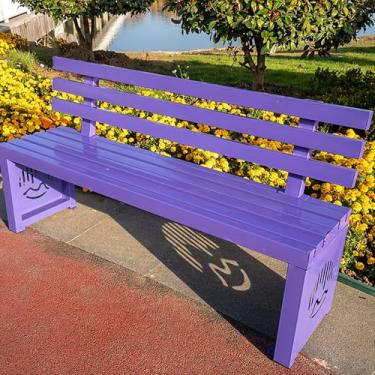 Imagem de Banco de jardim de pátio externo de metal, parque de namoradeira resistente com encosto, banco de parque ao ar livre para todos os climas, assento de ripas, banco de metal para jardim, varanda