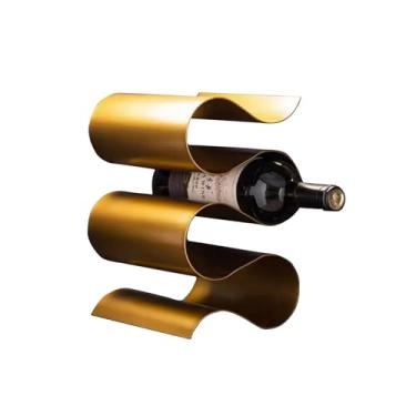 Imagem de Gold Wine Rack - Suporte de vidro elegante e prateleira de armazenamento de garrafa para decoração de sala de estar, bar e sala de jantar - Suporte de exibição de garrafa de vinho elegante para adega