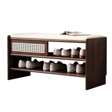 Imagem de Banco de entrada com armazenamento de sapatos e almofada acolchoada, organizador de sapateira de madeira para sala de estar e quarto, banco compacto de nogueira de 100 cm