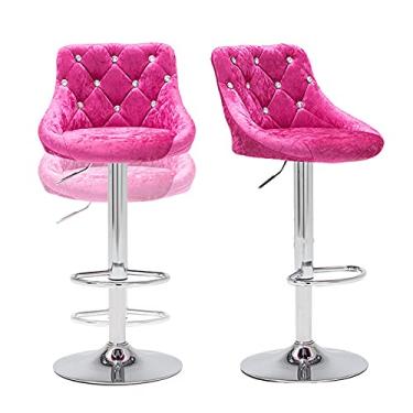 Imagem de Banquetas de bar de altura para balcão de cozinha, conjunto de 2 banquetas de café da manhã rosa para balcão de cozinha, cadeiras giratórias de jantar de altura ajustável com apoio para os pés