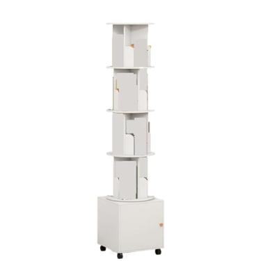 Imagem de Prateleira de armazenamento estante rotativa estante 360 exibição estante de livros em pé no chão torre sala de estar livro casa estante giratória (branca)