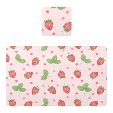 Imagem de Burbuja Jogo americano de morango, conjunto de 4 para mesa de jantar, tapetes de mesa de PVC à prova d'água, antiderrapantes, resistentes ao calor, fáceis de limpar, 30 x 45 cm