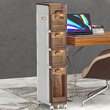 Imagem de Unidade de armazenamento vertical para armário de chão de banheiro com gavetas e rodízios transparentes, organizador de pia de banheiro estreito de plástico, armário de papel higiênico para banheiro