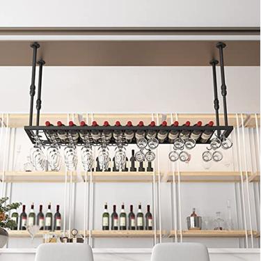 Imagem de Suporte de garrafa de vinho montado na parede, rack de vinho ajustável em altura, suporte de copo de vinho de teto, moldura decorativa de teto para bares, restaurantes, cozinhas suporte de taças 60/80