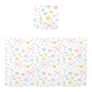Imagem de Burbuja Jogo americano Bow Wildflower Conjunto de 4 para mesa de jantar, tapetes de mesa de PVC à prova d'água, antiderrapantes, resistentes ao calor, fáceis de limpar, 30 x 45 cm