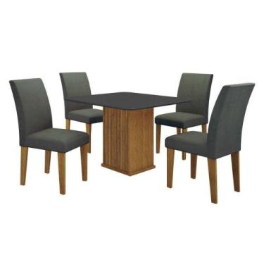 Imagem de Mesa De Jantar Napoli 90x90 Freijó Decor Chumbo Com 4 Cadeiras Mdf Fre