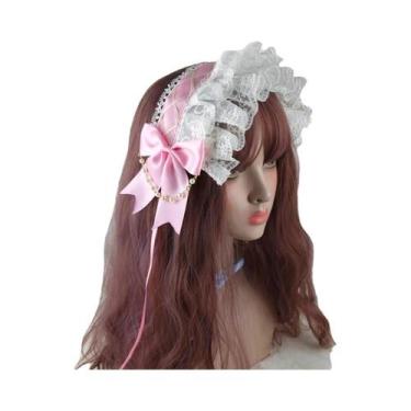 Imagem de Tiara Feminina Sweet Lolita Com Babados, Laço De Renda E Fitas, Com Gr