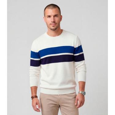 Imagem de Suéter Masculino Comfort Tricot Listrado Diametro Branco, PP, Branco