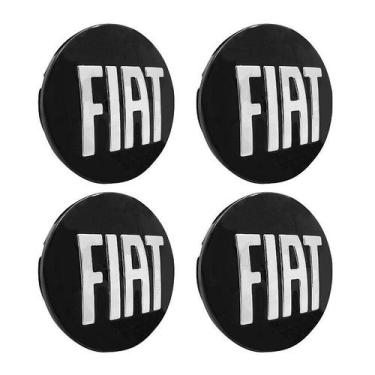 Imagem de Jogo Calotinha 49,6mm Centro de Roda Fiat Preta com Cromado - DCAPS