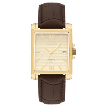 Imagem de Relógio Masculino 2115UDG-0X Analógico com Pulseira de Couro Dourado e Mostrador Champa...