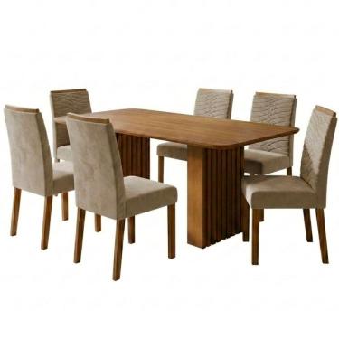Imagem de Mesa de Jantar Ester e Clarice 6 Lugares Tampo em MDF com Cadeiras Estofadas Suede 180c...
