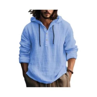 Imagem de Camisa Casual Masculina De Algodão E Linho, Blusa Solta De Manga Longa