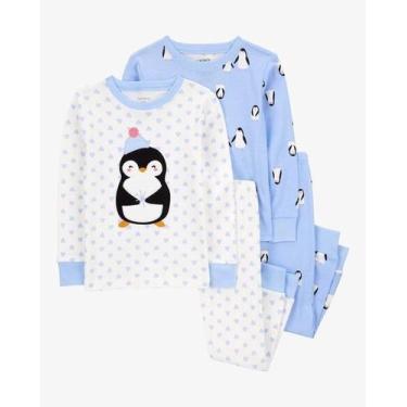 Imagem de Pijama 4 peças carter's - pinguim - menina - conjunto de roupa infanti