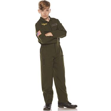 Imagem de Underwraps Traje de voo cáqui infantil estilo voo da Força Aérea com design autêntico apresenta zíper frontal detalhado macacão cáqui com patch bordado da Força Aérea e asas preenchidas, Verde, M