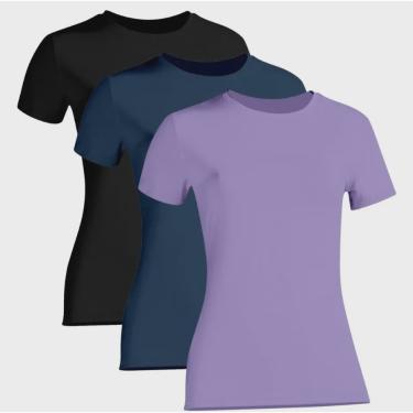Imagem de Kit 3 Camiseta Proteção Solar Feminina Manga Curta Uv50 + 1 Lilás 1 Marinho 1 Preta