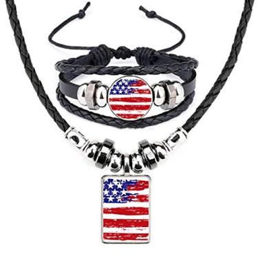 Imagem de Conjunto de joias de pulseira de couro com bandeira dos Estados Unidos e listras Air Brushing
