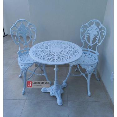 Imagem de Conjunto De Mesa Para Jardim Chinês com Mesa Pé Central e 2 Cadeiras em Alumínio Fundido