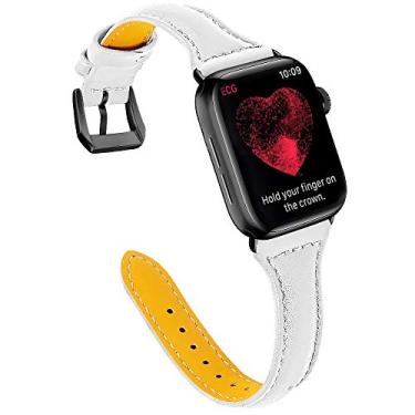 Imagem de OULUCCI Pulseiras de couro femininas compatíveis com Apple Watch Ultra, SE SE2 séries 11, 10, 9, 8, 7, 6, 5, 4, 3, 2 e 1 de 38 mm, 40 mm, 41 mm, 42 mm, 44 mm, 45 mm, 46 mm, 4, 3, 2 e 1