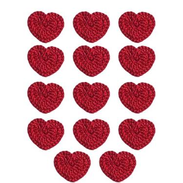 Imagem de 14 peças aplique de coração de crochê de 6 cm, aplique de tricô com feltro branco para suéter, gorro, aquecedores, enfeite de costura, enfeites de Natal e dia dos namorados (vermelho)