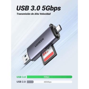 Imagem de Leitor de cartão ugreen 2 em 1 usb tipo c 3.0 micro sd tf