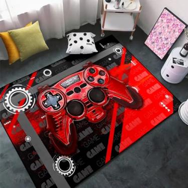 Imagem de Tapete de área para adolescentes Gamer Tapete de chão para meninos 3D Gamepad vermelho médio tapete para quarto Tapete de chão Capacho de quarto infantil Controlador de jogos Jogador Jogo Tapete preto para sala de estar Decoração de casa Tapete de sofá, 2'5"x4'