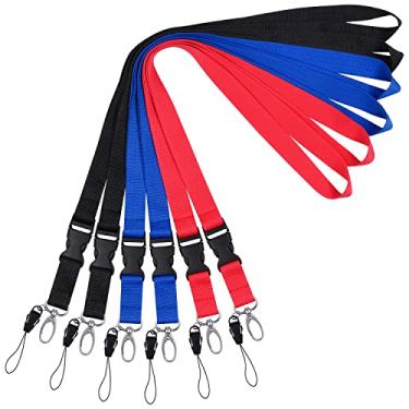Imagem de Cordão de escritório, Wisdompro de 58 cm de poliéster com fecho oval e fivela removível para telefones, câmera, iPod, USB, chaveiro, crachá com nome de identificação, 6pack(2pcs Each Red, Black & Blue)