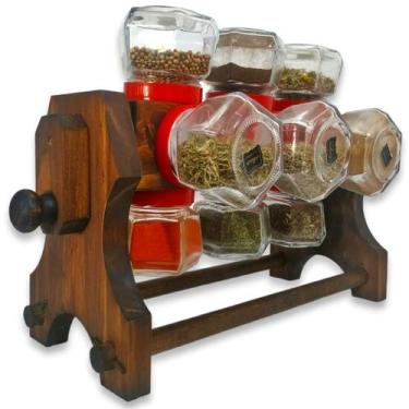 Imagem de Kit Porta Tempero de Madeira Giratório Manivela - Art  Lar Artesanatos