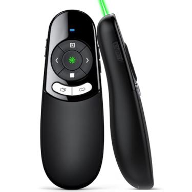 Imagem de DINOSTRIKE USB A e USB C Apresentação Clicker Luz Verde, RF 2,4 GHz Apresentador Sem Fio Apresentador Remoto PowerPoint Clicker Slide Advancer para Mac, Laptop, Computador, Escritório, Sala de Aula