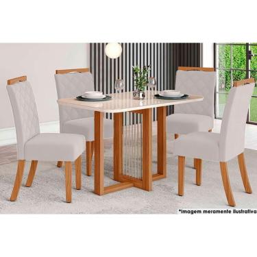 Imagem de Sala De Jantar Completa Natalí C- Tampo Madeirado C- Vidro Curvo 120x80cm E 4 Cadeiras Bella Nature-linho - Henn
