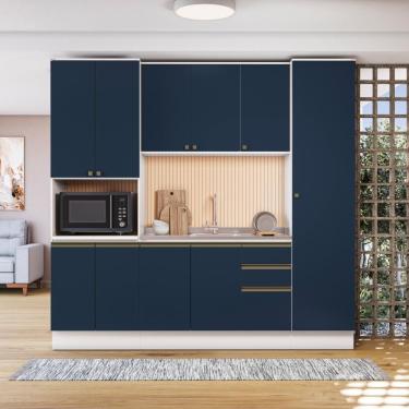 Imagem de Cozinha Compacta Com Kit Forno Celeste Kappesberg 100% Mdf Branco/azul 240cm