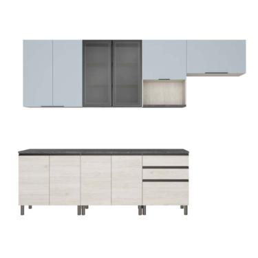 Imagem de Cozinha Cristal 10 Portas 3 Gavetas Mdp 15 Mm Bartira Freixo Azul