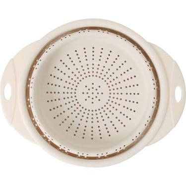 Imagem de Dexas Escorredor de silicone dobrável de 25,4 cm em creme, coador de cozinha com alças, capacidade de 15 xícaras | Ferramenta de cozinha sem BPA, resistente ao calor, economiza espaço