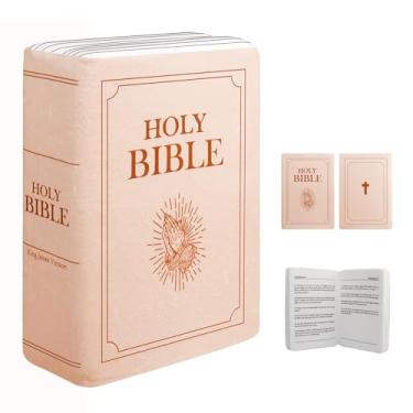 Imagem de BXIZXD Livro de travesseiro bíblico de pelúcia que abre, pelúcia bíblica de fé aconchegante, para crianças e adultos, presentes cristãos, decoração para quartos, salas de estar (rosa)
