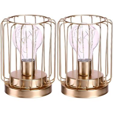 Imagem de Kit 2 Abajur De Mesa Geométrico Lâmpada LED Metal Dourado