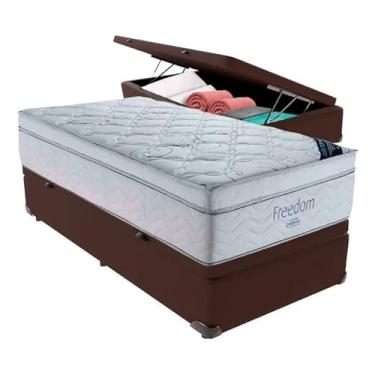 Imagem de Cama Box Báu Solteiro Linhão Marrom + Colchão de Molas Ensacadas Freedom - Estrutura Reforçada - Imperium do Sono