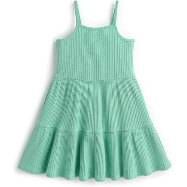 Imagem de MONICA + ANDY Vestido de alças finas com nervuras orgânicas para bebês, Verde, 4 Anos