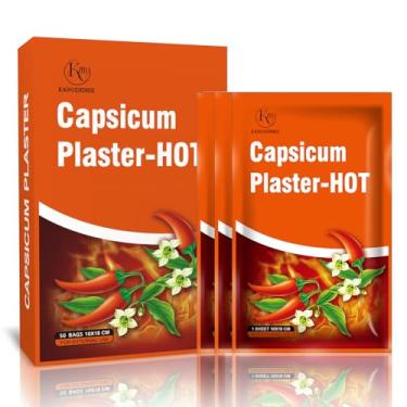 Imagem de Remendos de capsaicina - 50 peças Hot Capsicum Patch - Adesivos de calor para costas, joelho, pescoço e ombro, adesivos de alívio de articulações e músculos gesso capsicum