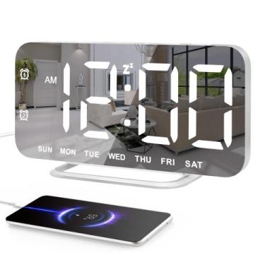 Imagem de Despertador JALL Slim LED Digital Mirror Surface White