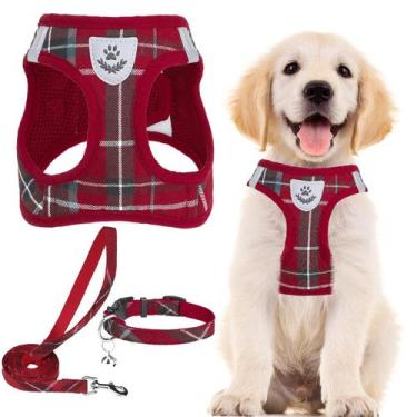 Imagem de Conjunto de arnês para cães PUPTECK ajustável Step-in No Pull Red S