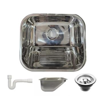 Imagem de Tanque Inox 40x40x22cm Aço Inox 304 Polido Alto Brilho com Válvula e Sifão