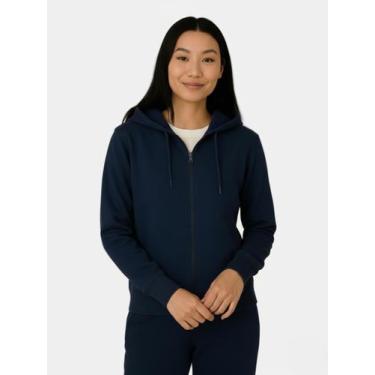 Imagem de Jaqueta de Moletom Feminino Azul Marinho com Ziper e Capuz Blusa de Fr