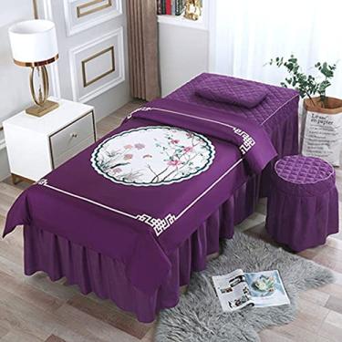 Imagem de Conjunto de 4 peças de colcha de algodão puro quatro estações, estilo europeu geral, salão de beleza, capa de cama de massagem especial (roxo 60 x 180 cm)