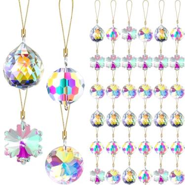 Imagem de XunYee 36 peças de enfeites de bolas de Natal de vidro de cristal, mini prisma de cristal suspenso de 3 cm, pingentes para decoração de árvore de Natal em casa, casamento, festa de aniversário