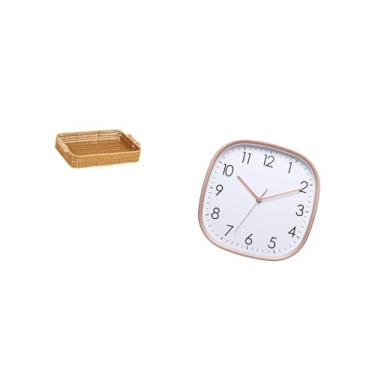 Imagem de Fenteer Cesta de Frutas Trançada, Tigela para Lanche, Prato de Pão, Relógio de Parede Digital para Mesa, Design Grande, Vintage, Arte de Baixo Ruído, Decoraçã