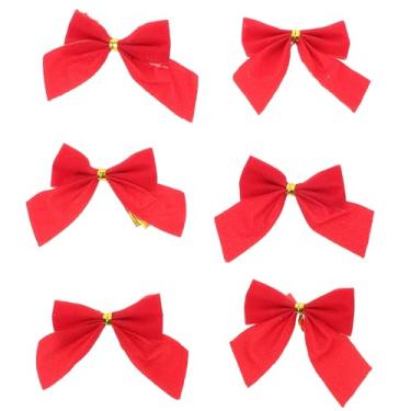 Imagem de TOYANDONA Laços de veludo para árvore de Natal vermelho - 12 peças decoração de arco de guirlanda de Natal para guirlanda de mesa de Natal, decorações de lareira, embrulho de presente