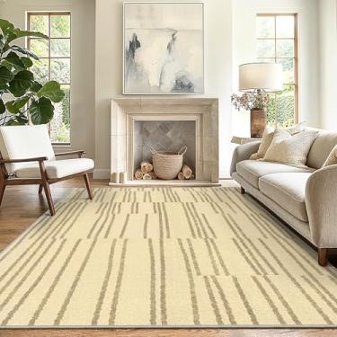 Imagem de GENIMO Tapetes modernos abstratos 20 x 25,4 cm, lavável na máquina, antiderrapante, tapete para interior, tapete listrado rústico para sala de estar, quarto, sala de jantar, banheiro, escritório,