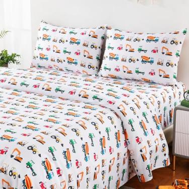 Imagem de Jogo de lençol infantil para meninos e meninas, lençóis de microfibra macios e respiráveis, solteiro, caminhão